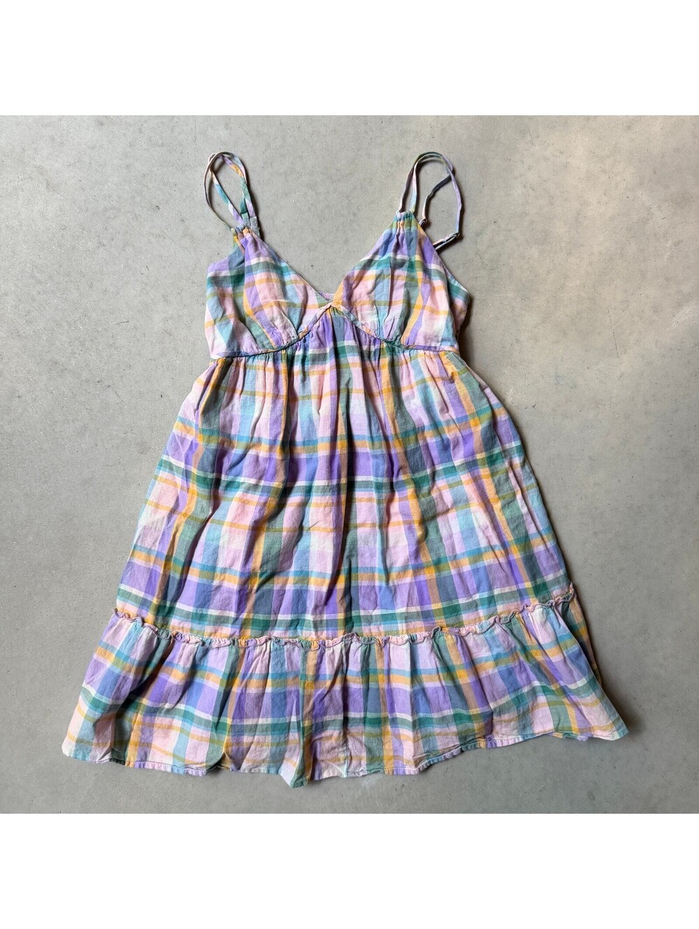 Wild Fable XS Pastel Plaid Cotton Babydoll Mini Dress Tiered Cottagecore
